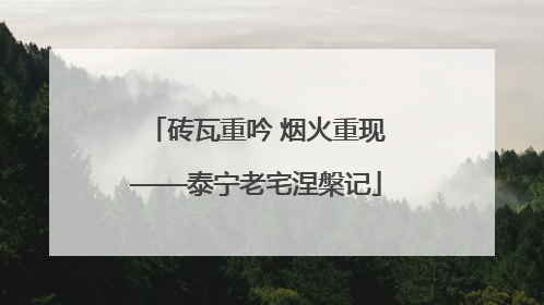 砖瓦重吟 烟火重现——泰宁老宅涅槃记